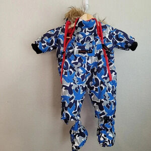 Canada Weather Gear Baby Ski Snow Suit 6-9M Blue One Piece Fur Hooded